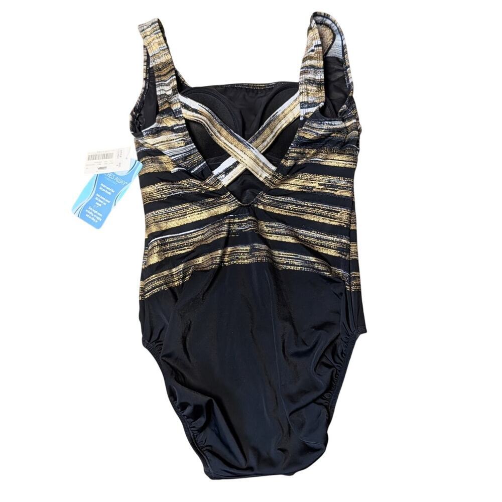 Inches Away Women’s One Piece Swimsuit Black Gold Stripe Size 8 NWT Swim - Picture 3 of 14